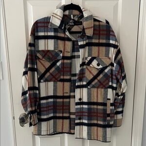 Zara Flannel Shirt Jacket - Navy, Red, Beige